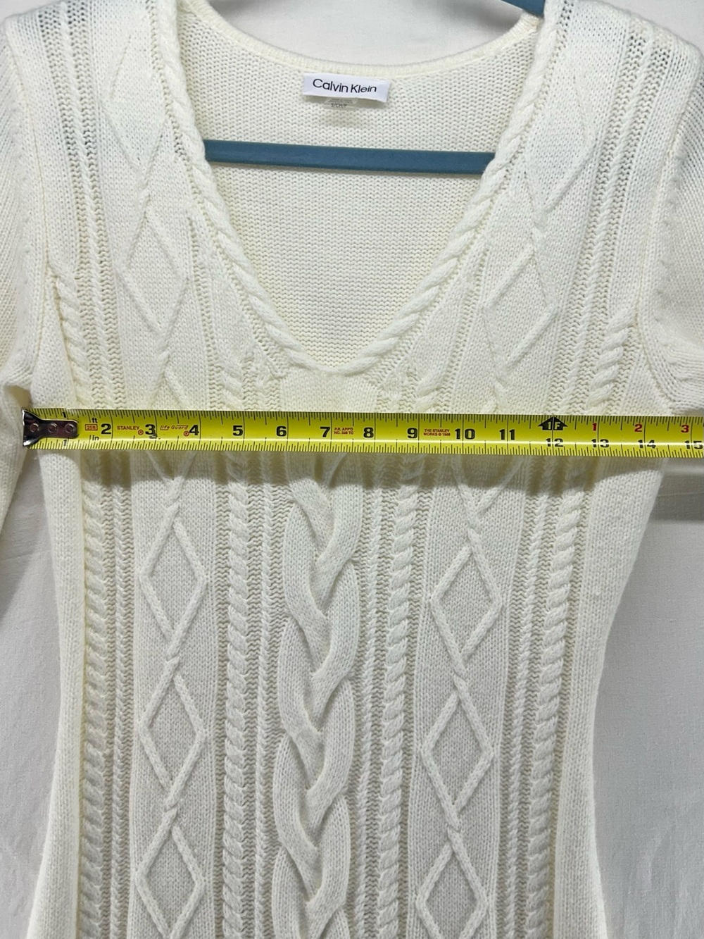 Calvin Klein Ivory‎ Cable Knit Maxi Sweater Dress S Fitted Long Sleeve Bodycon - Picture 5 of 8
